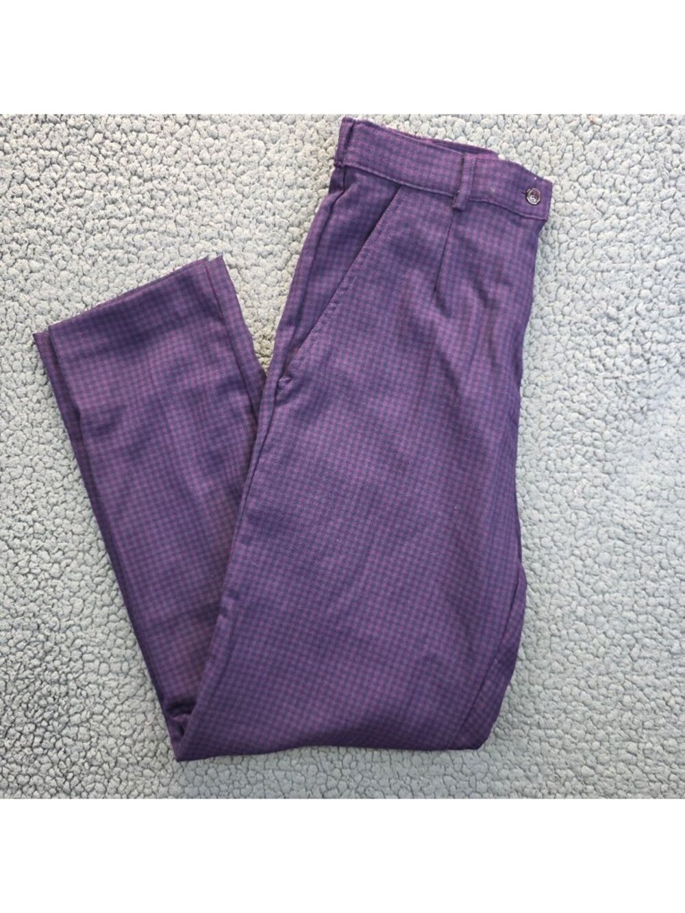 Vintage 90s Jantzen 8 Purple Micro Check Pleated Tapered Pants Preppy Academia